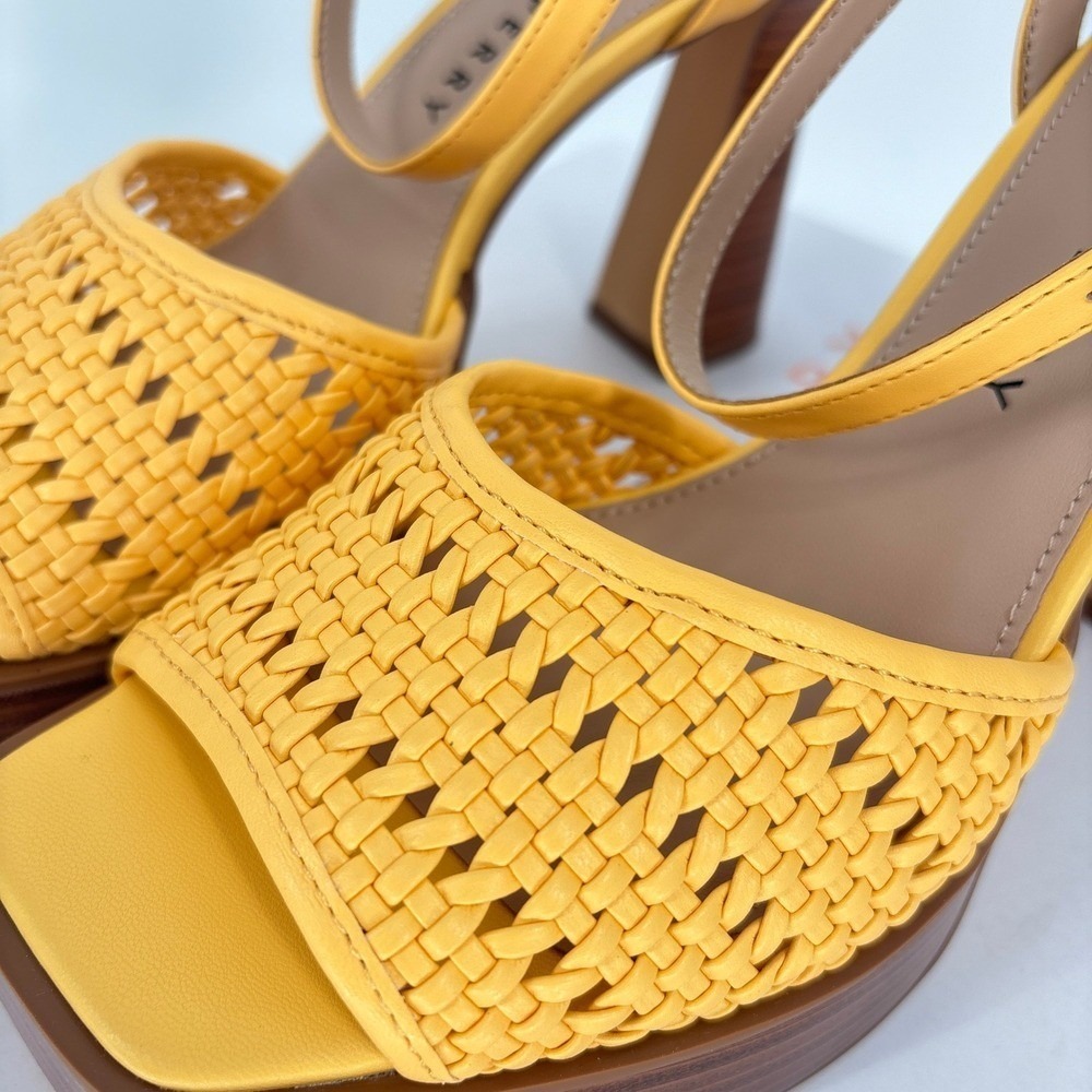 Katy Perry Platform Heels Woven Steady Ankle Strap Block Heel Sandals Yellow 8.5 - Picture 3 of 12